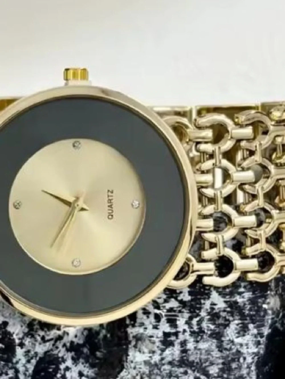 Anthropologie Gold and Black Linked Bracelet Watch